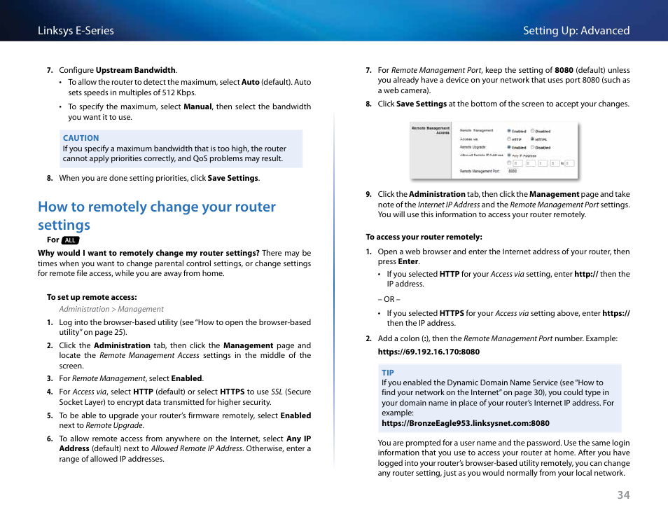 How to remotely change your router settings, 34 setting up: advanced linksys e-series | Linksys E4200 User Manual | Page 46 / 92