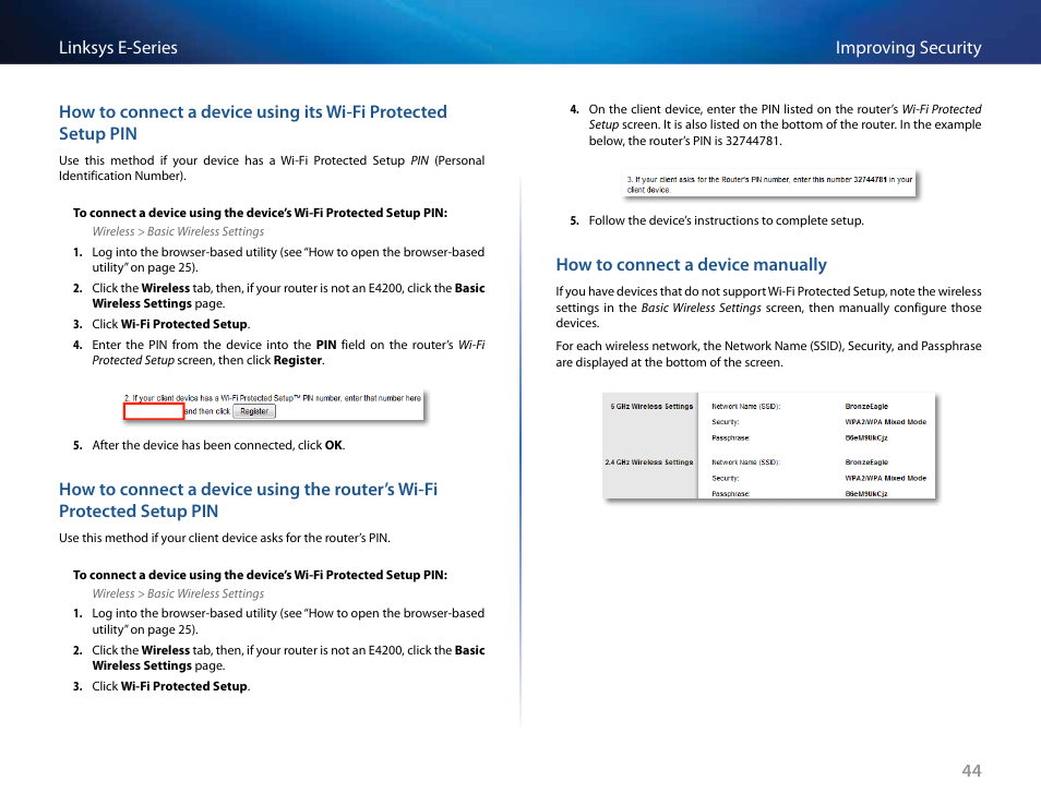 How to connect a device manually | Linksys E4200 User Manual | Page 56 / 92