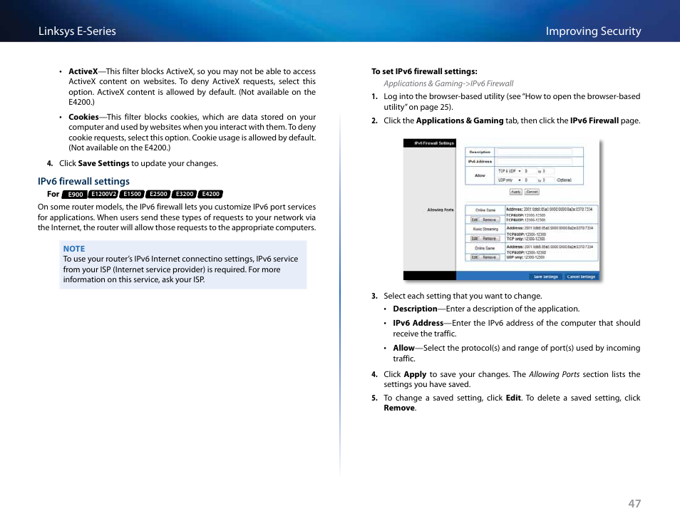 47 improving security linksys e-series | Linksys E4200 User Manual | Page 59 / 92