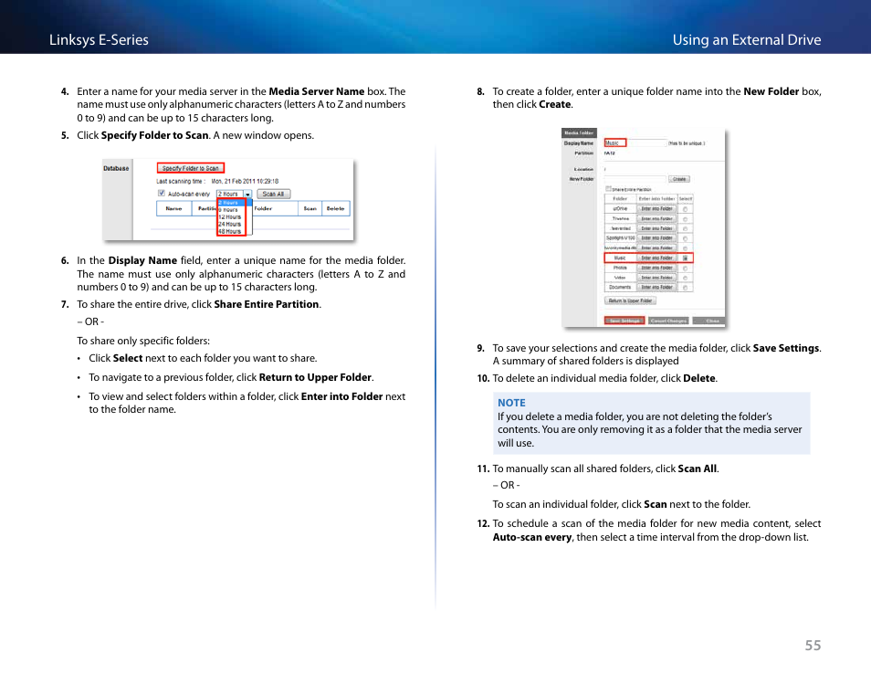 55 using an external drive linksys e-series | Linksys E4200 User Manual | Page 67 / 92