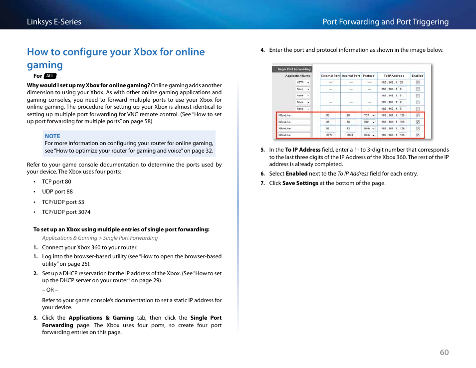 How to configure your xbox for online gaming | Linksys E4200 User Manual | Page 72 / 92
