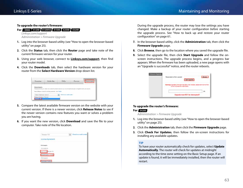 63 maintaining and monitoring linksys e-series | Linksys E4200 User Manual | Page 75 / 92