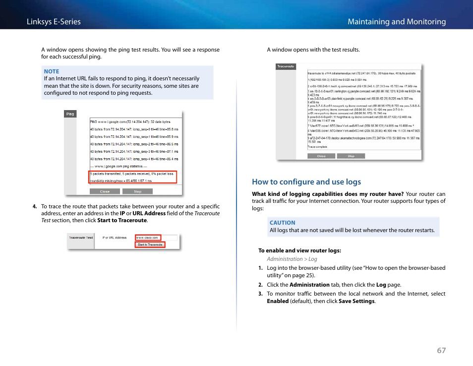 How to configure and use logs | Linksys E4200 User Manual | Page 79 / 92