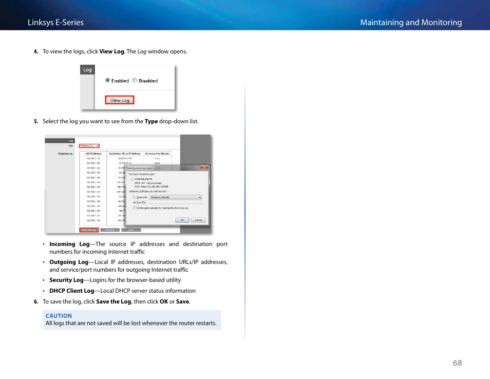 68 maintaining and monitoring linksys e-series | Linksys E4200 User Manual | Page 80 / 92