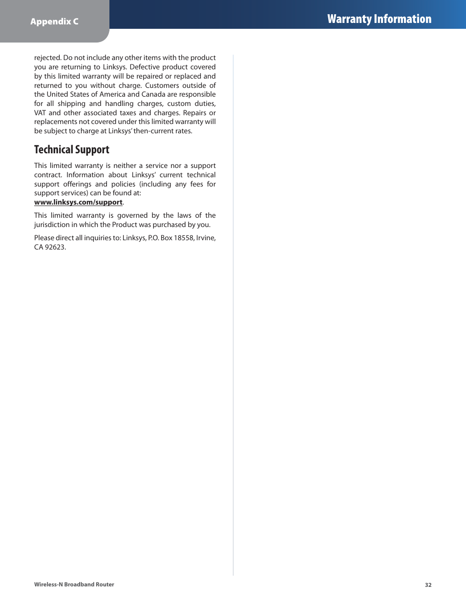 Technical support, Warranty information | Linksys WRT160N User Manual | Page 33 / 53