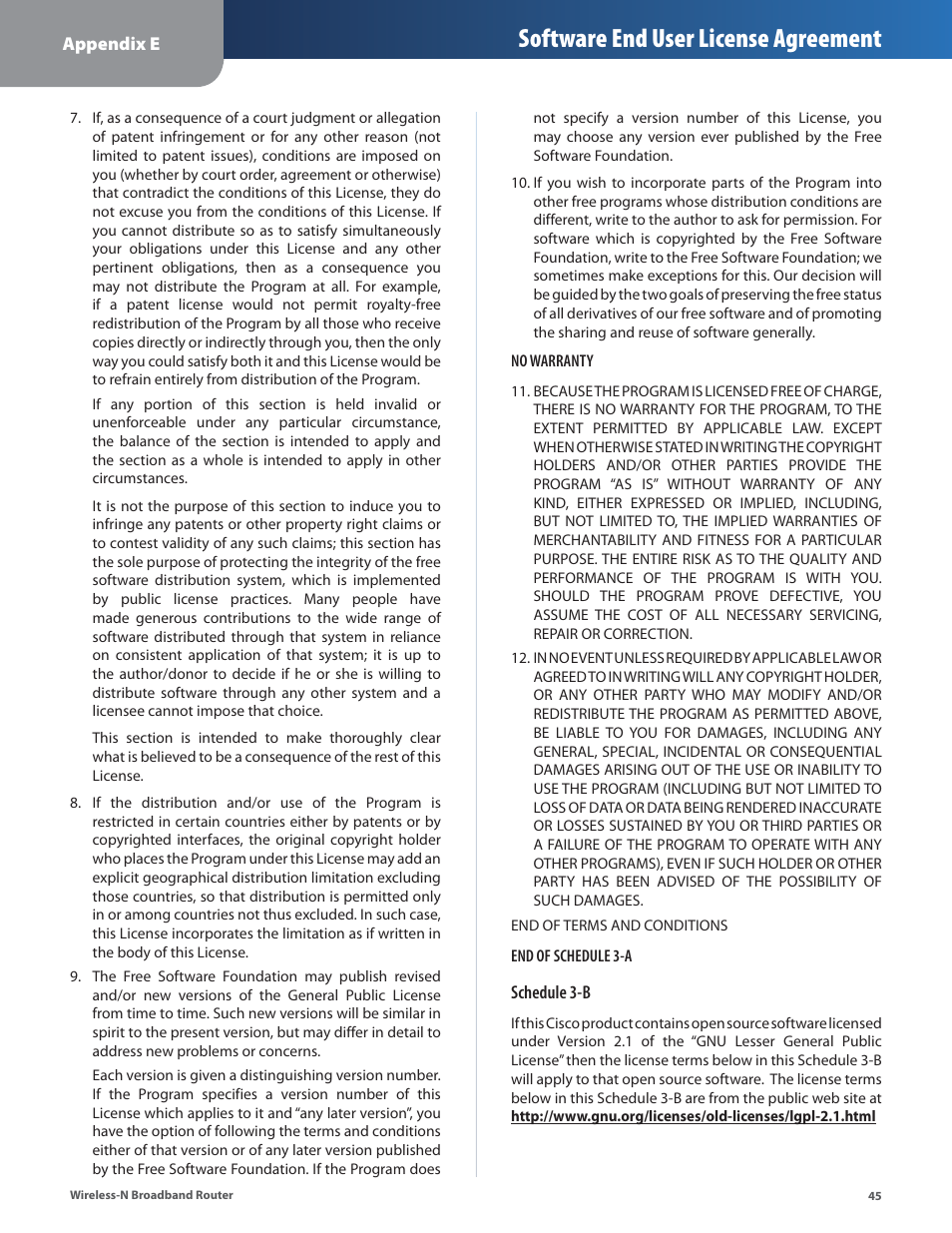 Software end user license agreement | Linksys WRT160N User Manual | Page 46 / 53