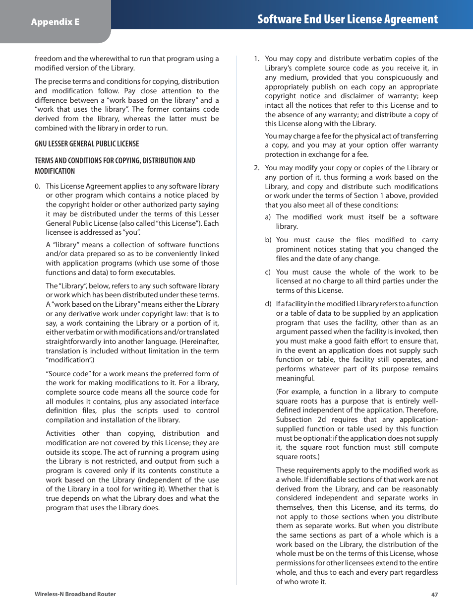 Software end user license agreement | Linksys WRT160N User Manual | Page 48 / 53