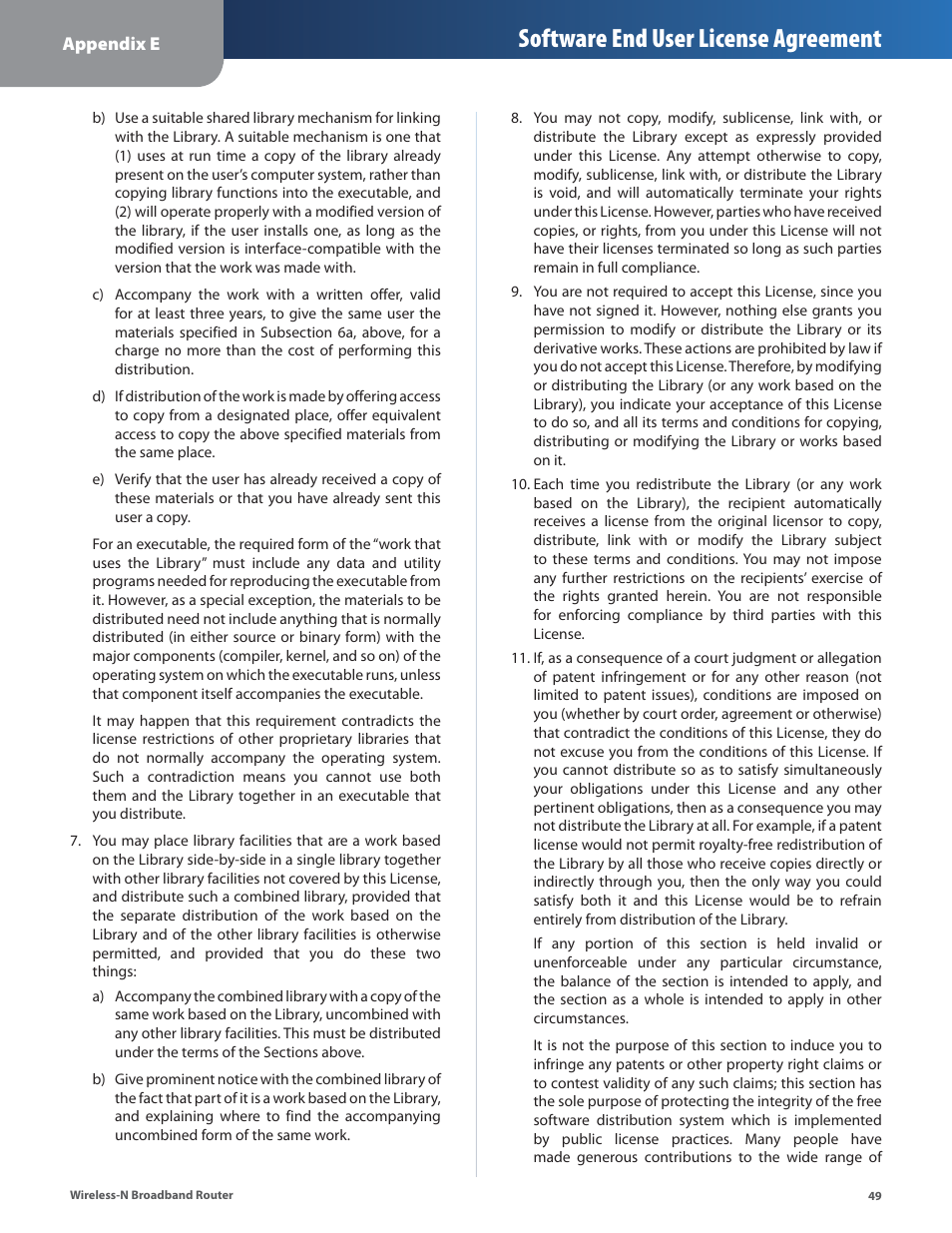 Software end user license agreement | Linksys WRT160N User Manual | Page 50 / 53