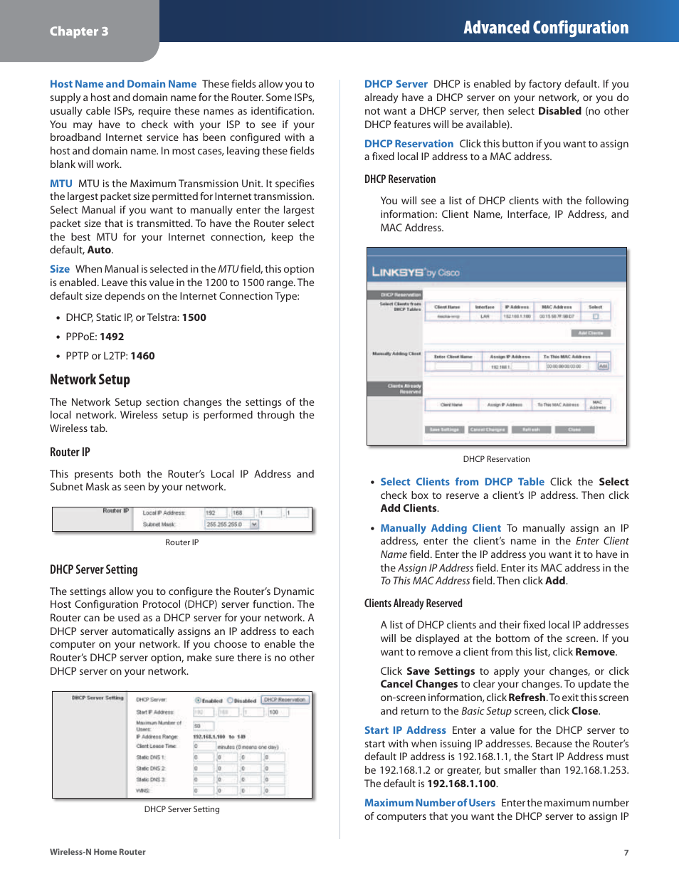 Advanced configuration, Network setup | Linksys WRT120N User Manual | Page 11 / 55