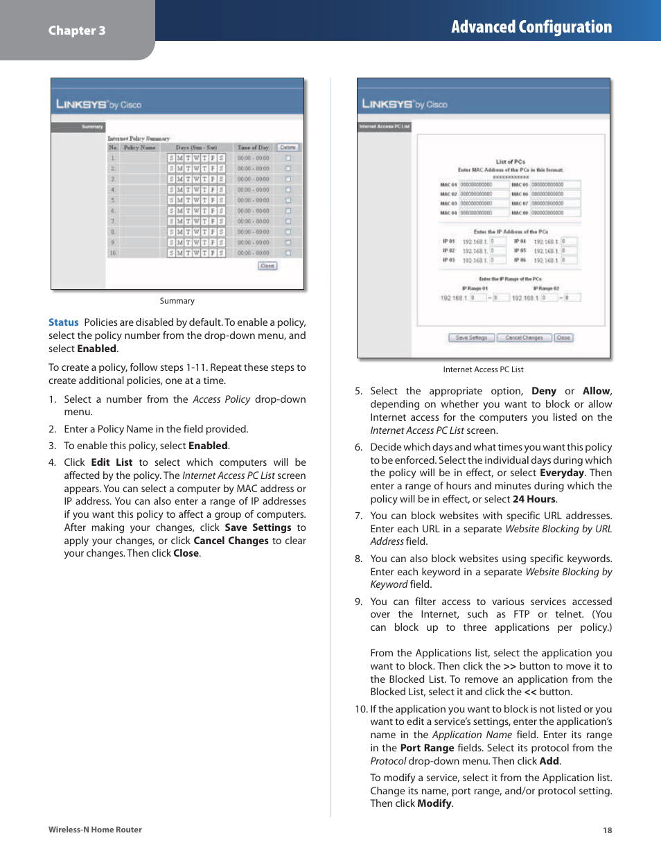 Advanced configuration | Linksys WRT120N User Manual | Page 22 / 55