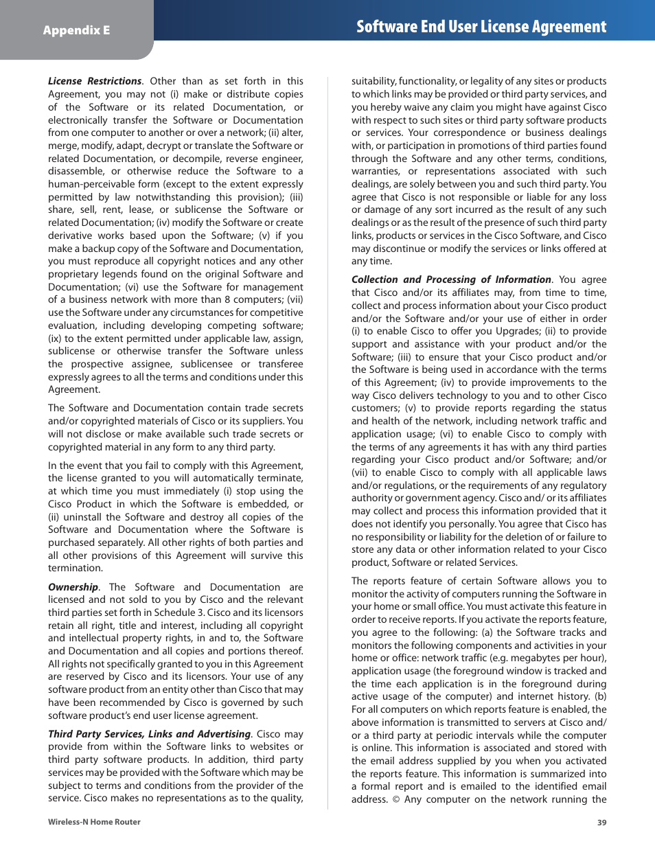 Software end user license agreement | Linksys WRT120N User Manual | Page 43 / 55