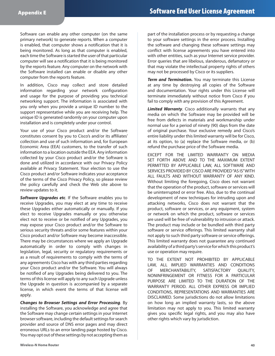 Software end user license agreement | Linksys WRT120N User Manual | Page 44 / 55