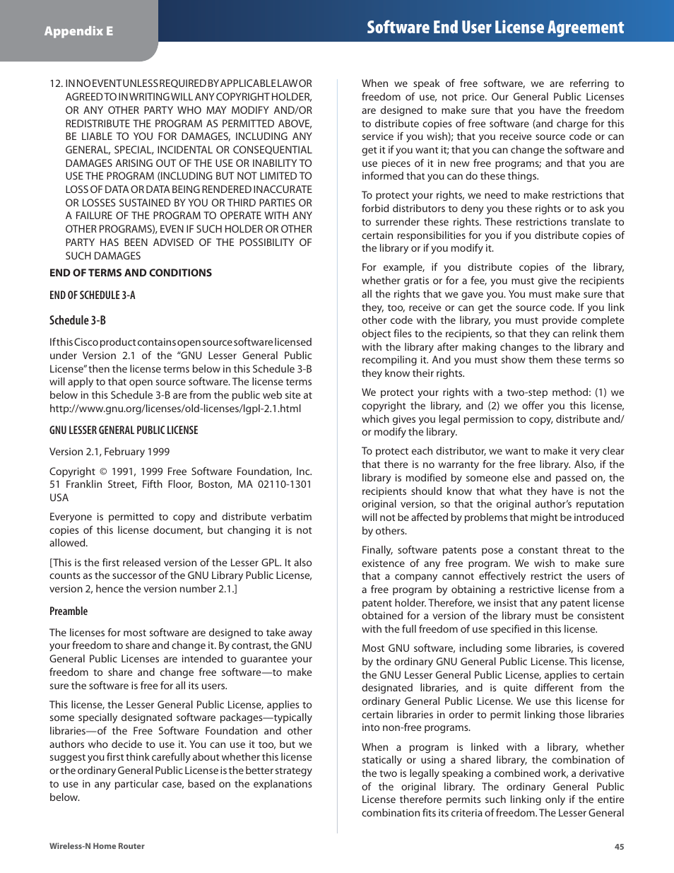 Software end user license agreement | Linksys WRT120N User Manual | Page 49 / 55