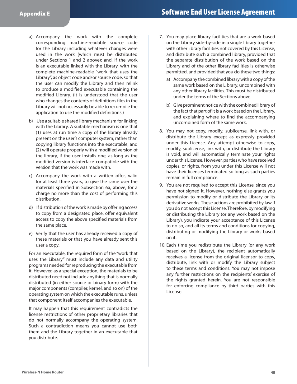 Software end user license agreement | Linksys WRT120N User Manual | Page 52 / 55