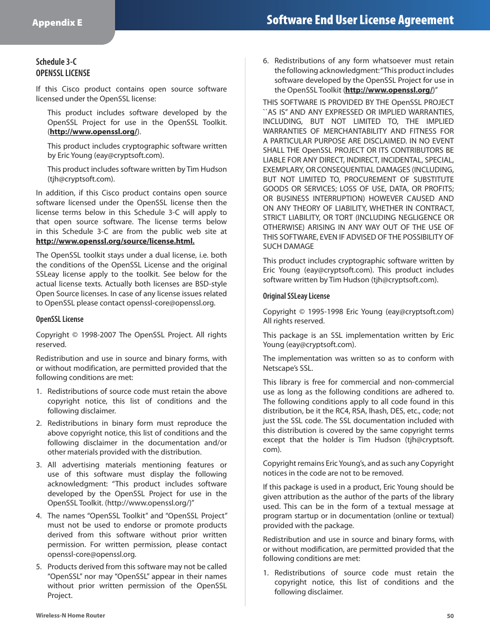 Software end user license agreement | Linksys WRT120N User Manual | Page 54 / 55