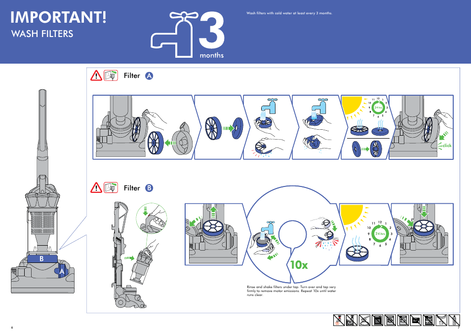 Important, Wash filters | DYSON DC 33 User Manual | Page 4 / 7