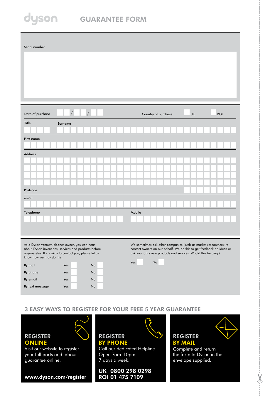 Guarantee form | DYSON DC 33 User Manual | Page 7 / 7