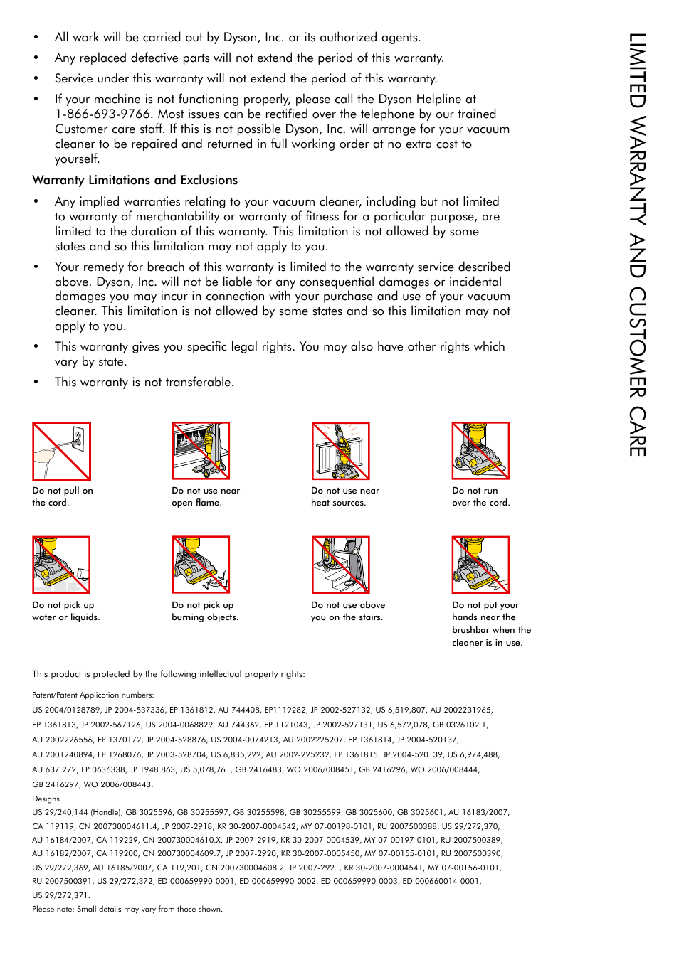 Limited w arranty and cust omer care | DYSON DC 17 User Manual | Page 12 / 16