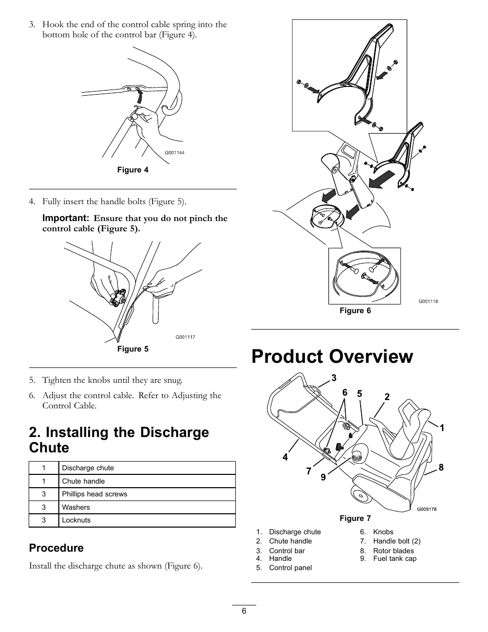Product overview, Installing the discharge chute, Procedure | Toro CCR 2450 GTS  Snowthrower 38515 User Manual | Page 6 / 12