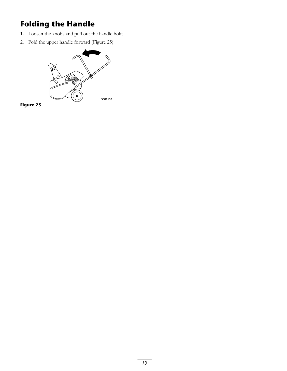 Folding the handle | Toro CCR 3650 GTS Snowthrower 38517 User Manual | Page 13 / 16