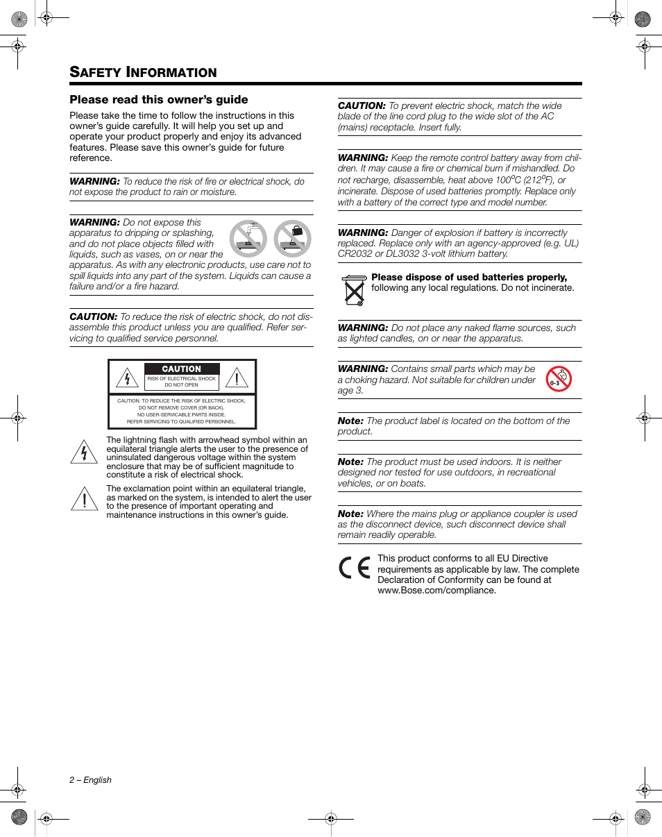 Afety, Nformation | Bose Wave Radio III User Manual | Page 2 / 24