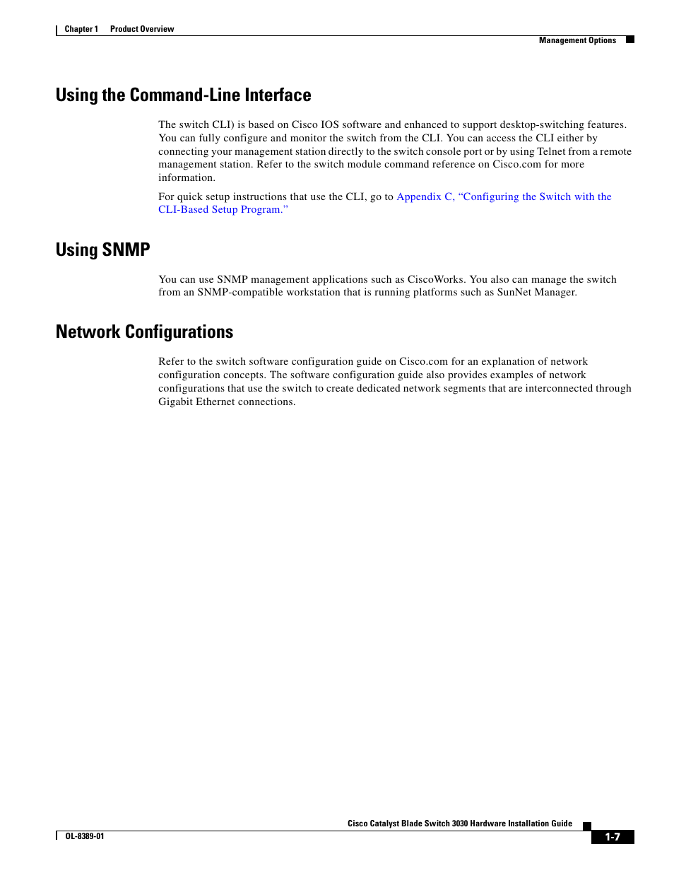 Using the command-line interface, Using snmp, Network configurations | Cisco 3030 User Manual | Page 27 / 72