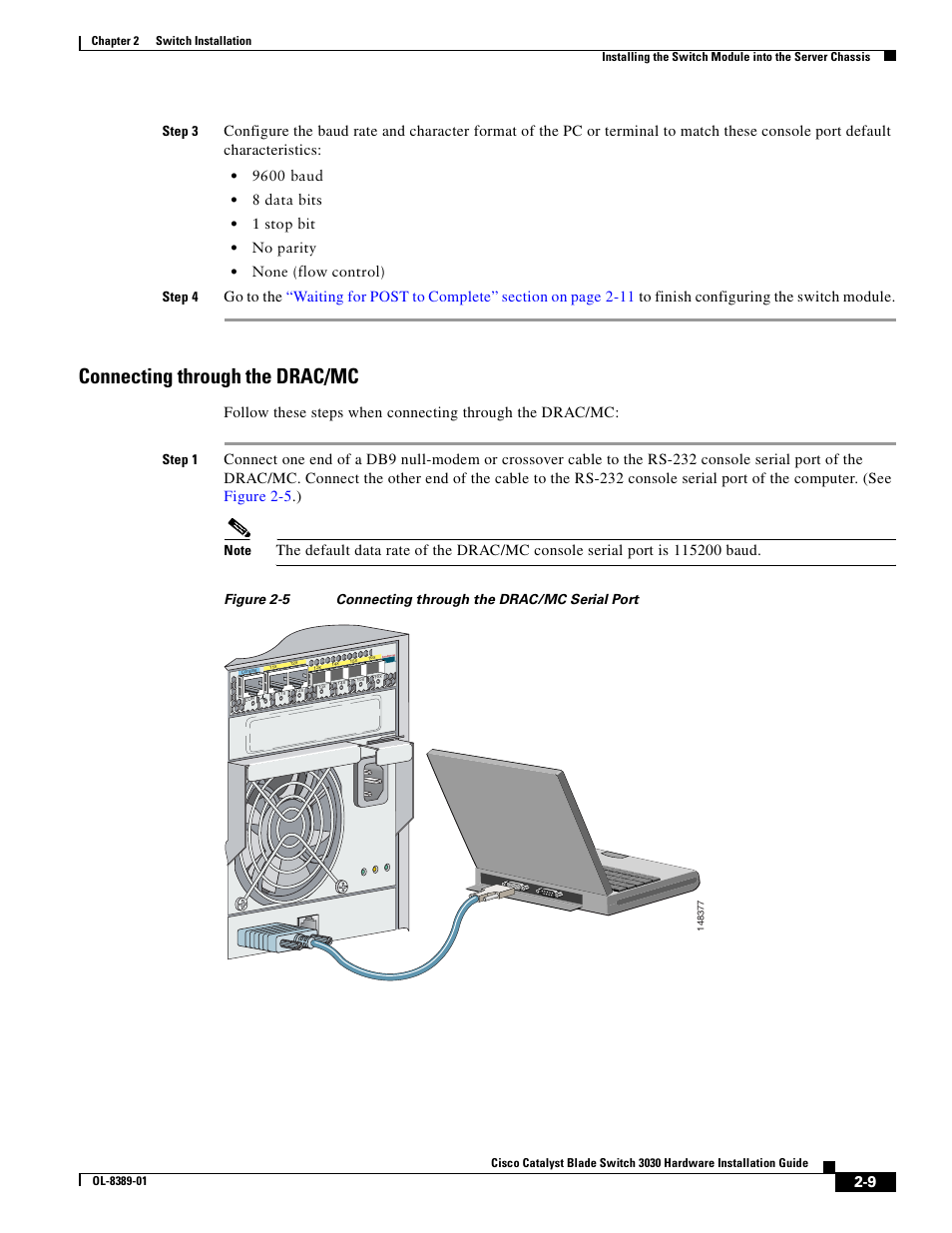 Connecting through the drac/mc, Connecting through the | Cisco 3030 User Manual | Page 37 / 72