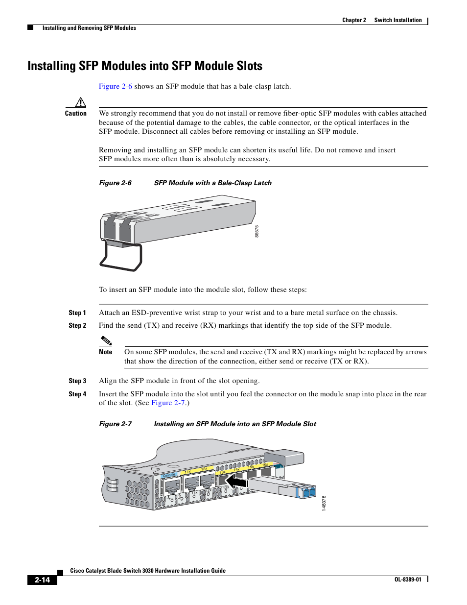 Installing sfp modules into sfp module slots | Cisco 3030 User Manual | Page 42 / 72