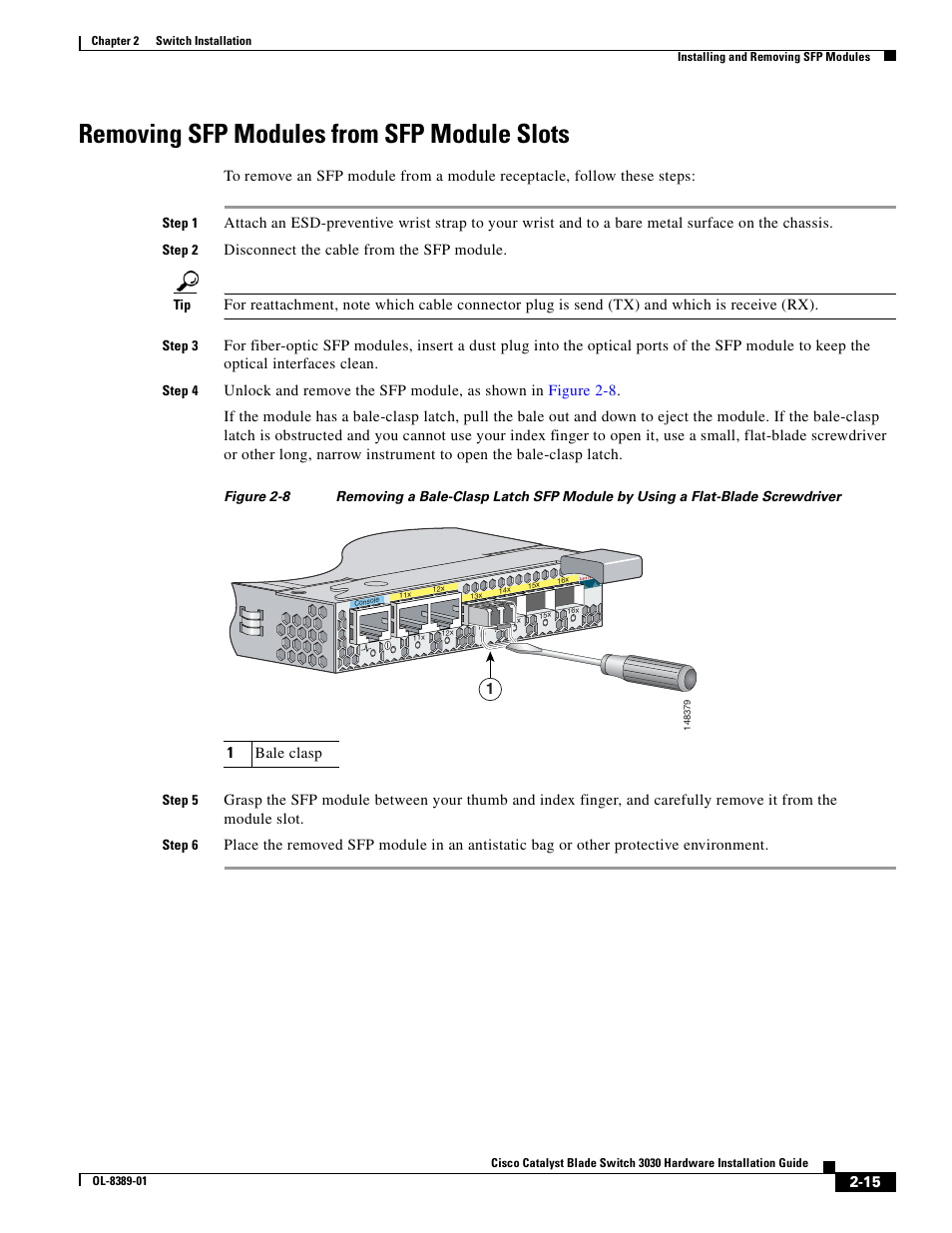 Removing sfp modules from sfp module slots | Cisco 3030 User Manual | Page 43 / 72