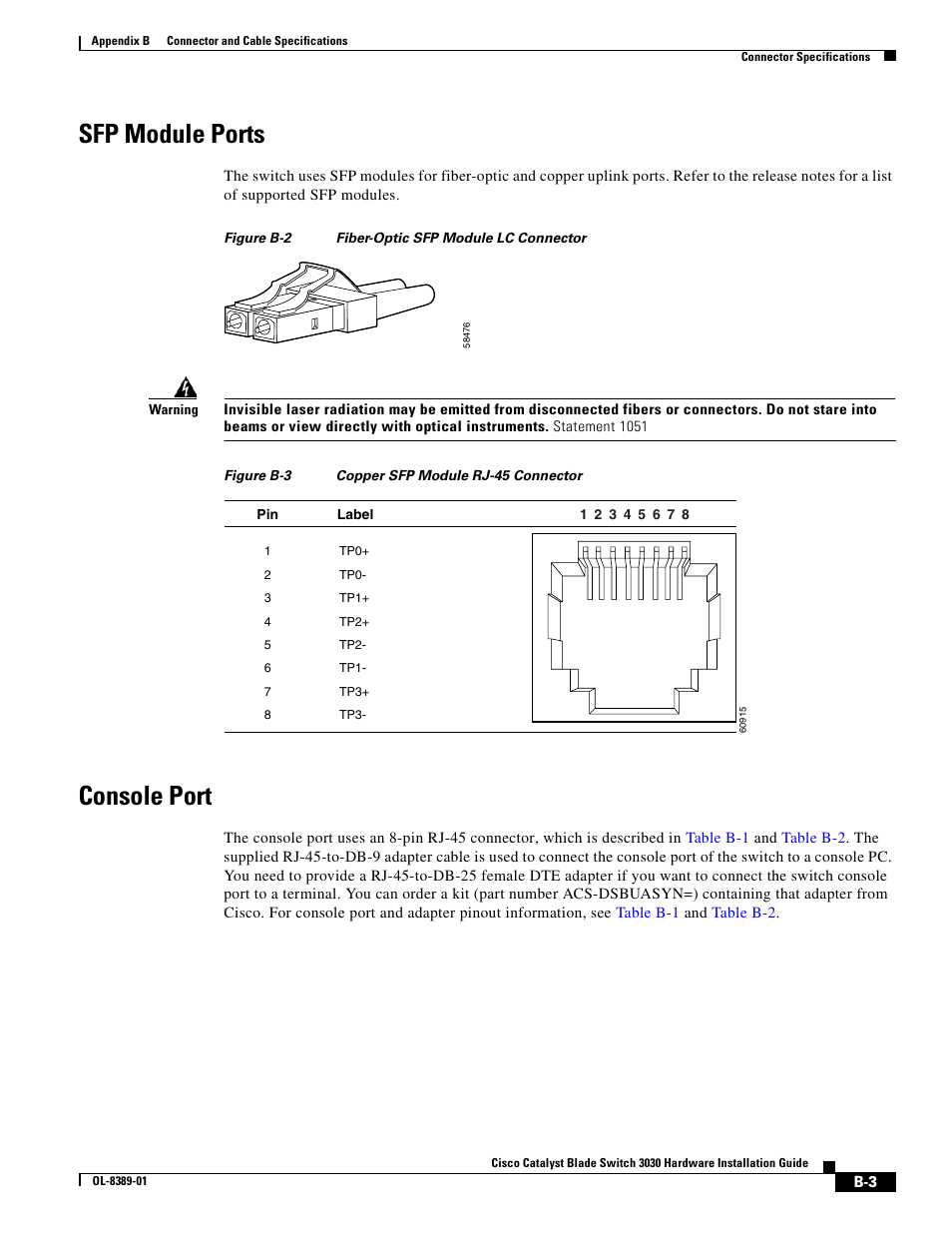 Sfp module ports, Console port | Cisco 3030 User Manual | Page 59 / 72