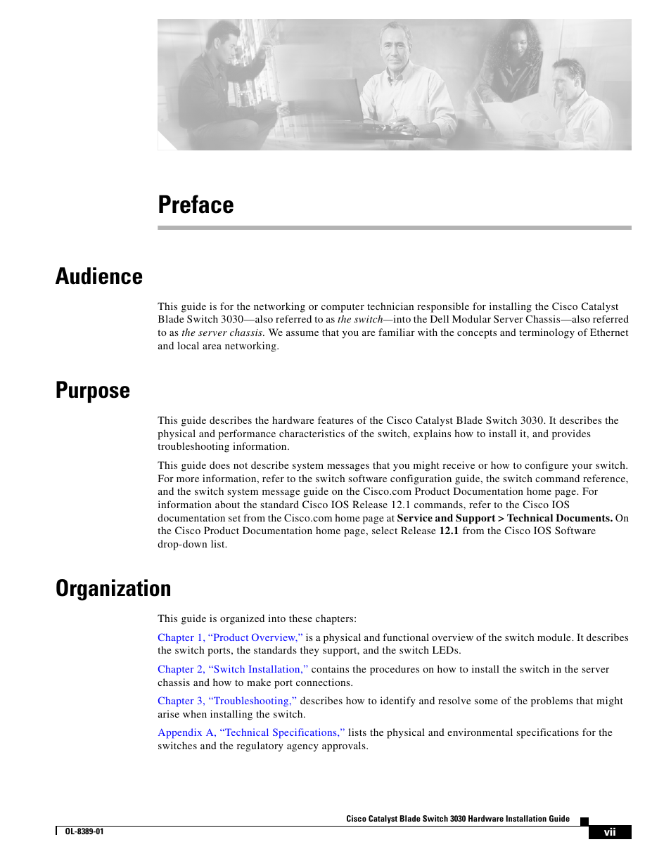 Preface, Audience, Purpose | Organization | Cisco 3030 User Manual | Page 7 / 72