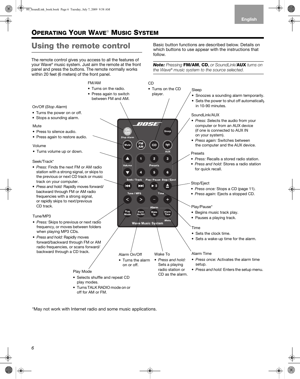 Perating, Using the remote control, Usic | Ystem | Bose Wave Music System-soundlink User Manual | Page 10 / 32