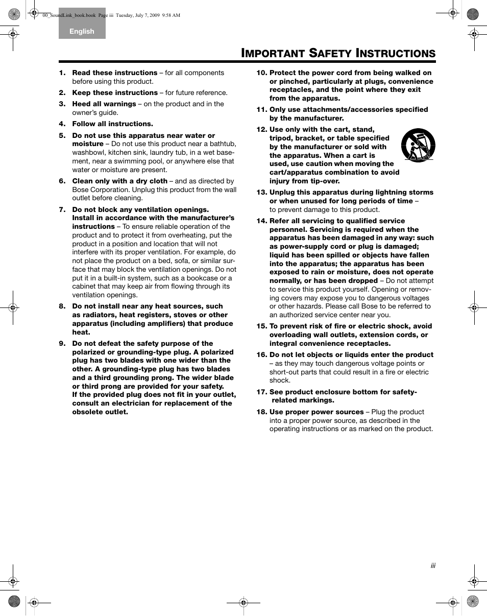 Mportant, Afety, Nstructions | Bose Wave Music System-soundlink User Manual | Page 3 / 32