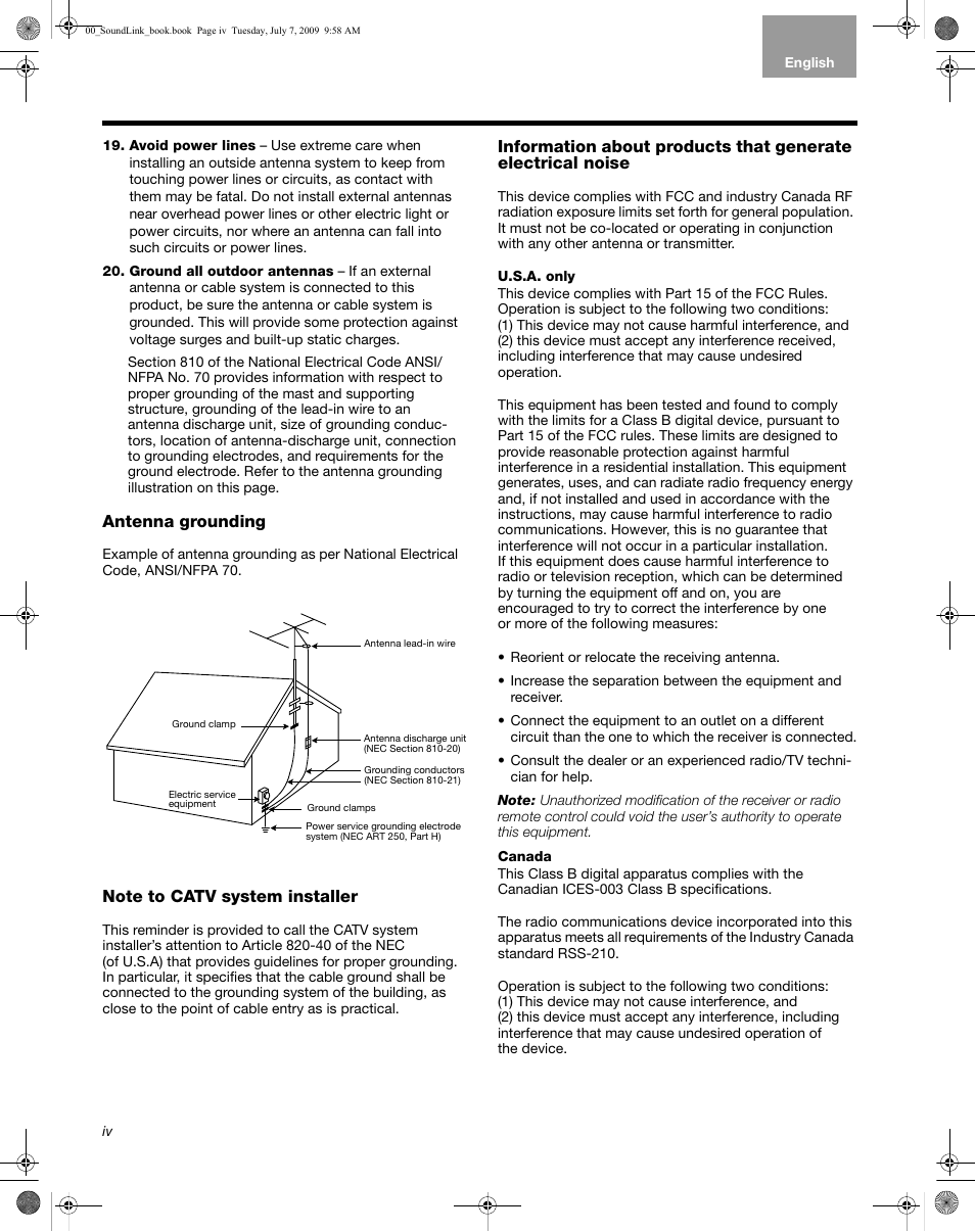 Antenna grounding | Bose Wave Music System-soundlink User Manual | Page 4 / 32