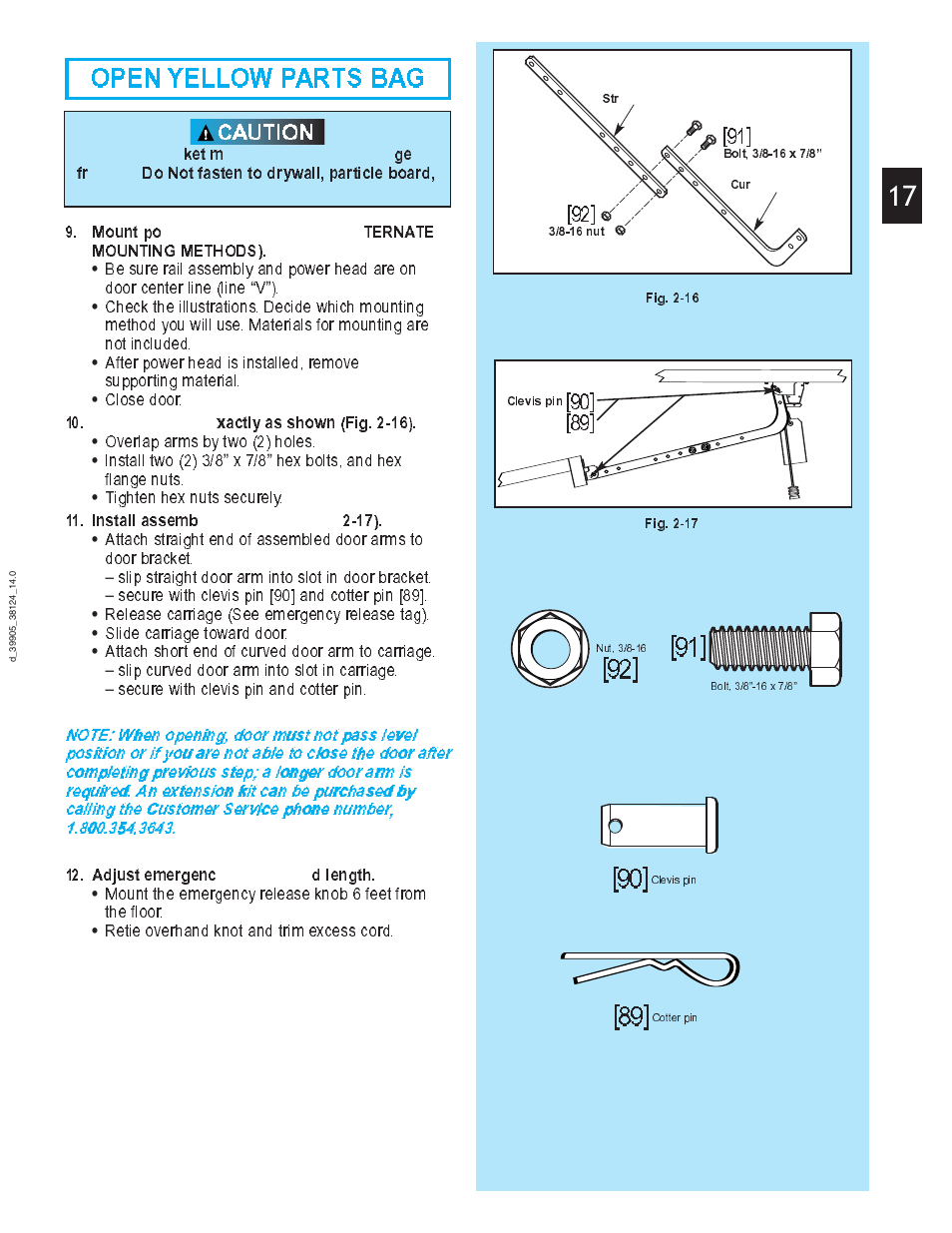 Open yellow parts bag, Caution | Genie Pro max PMX-IC B Series User Manual | Page 17 / 32