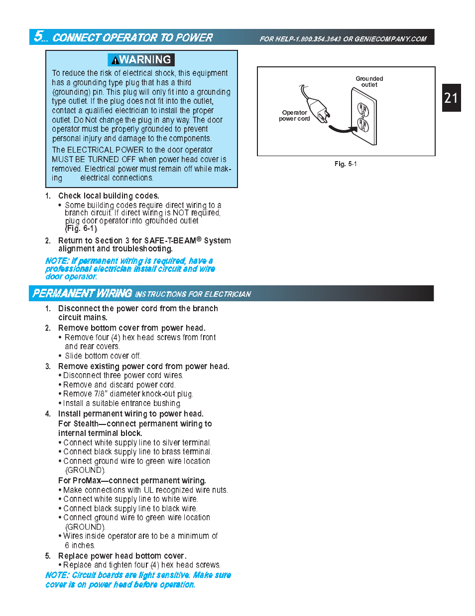 Warning | Genie Pro max PMX-IC B Series User Manual | Page 21 / 32