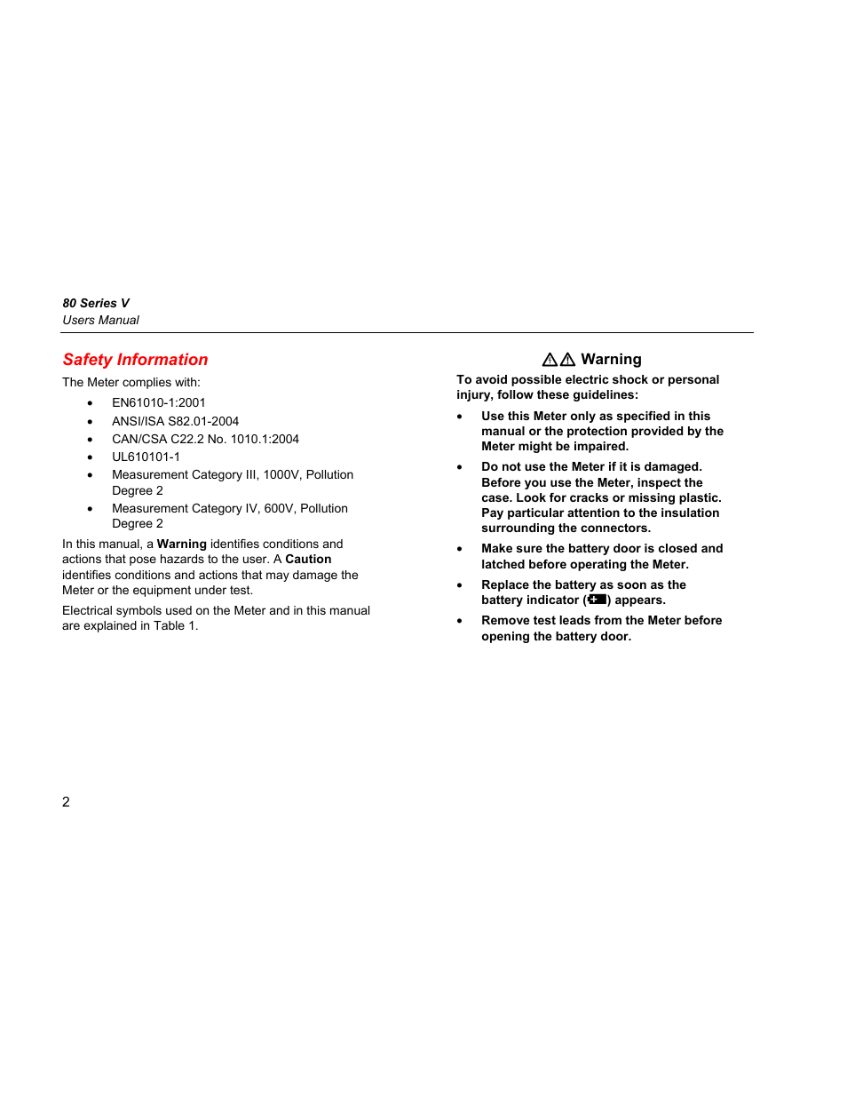 Safety information | Fluke 87 V User Manual | Page 10 / 60