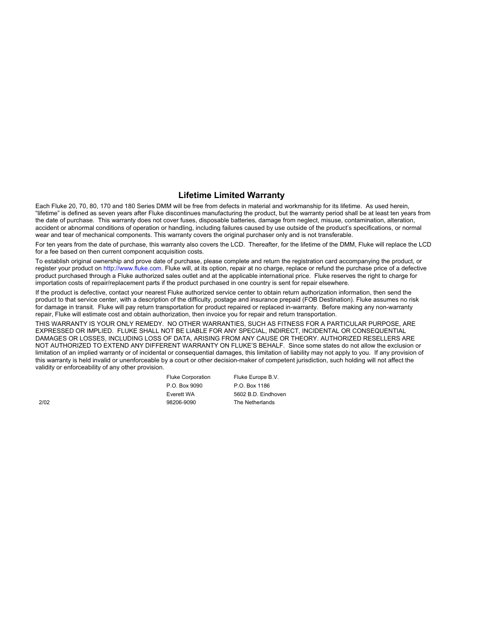 Warranty, Lifetime limited warranty | Fluke 87 V User Manual | Page 2 / 60