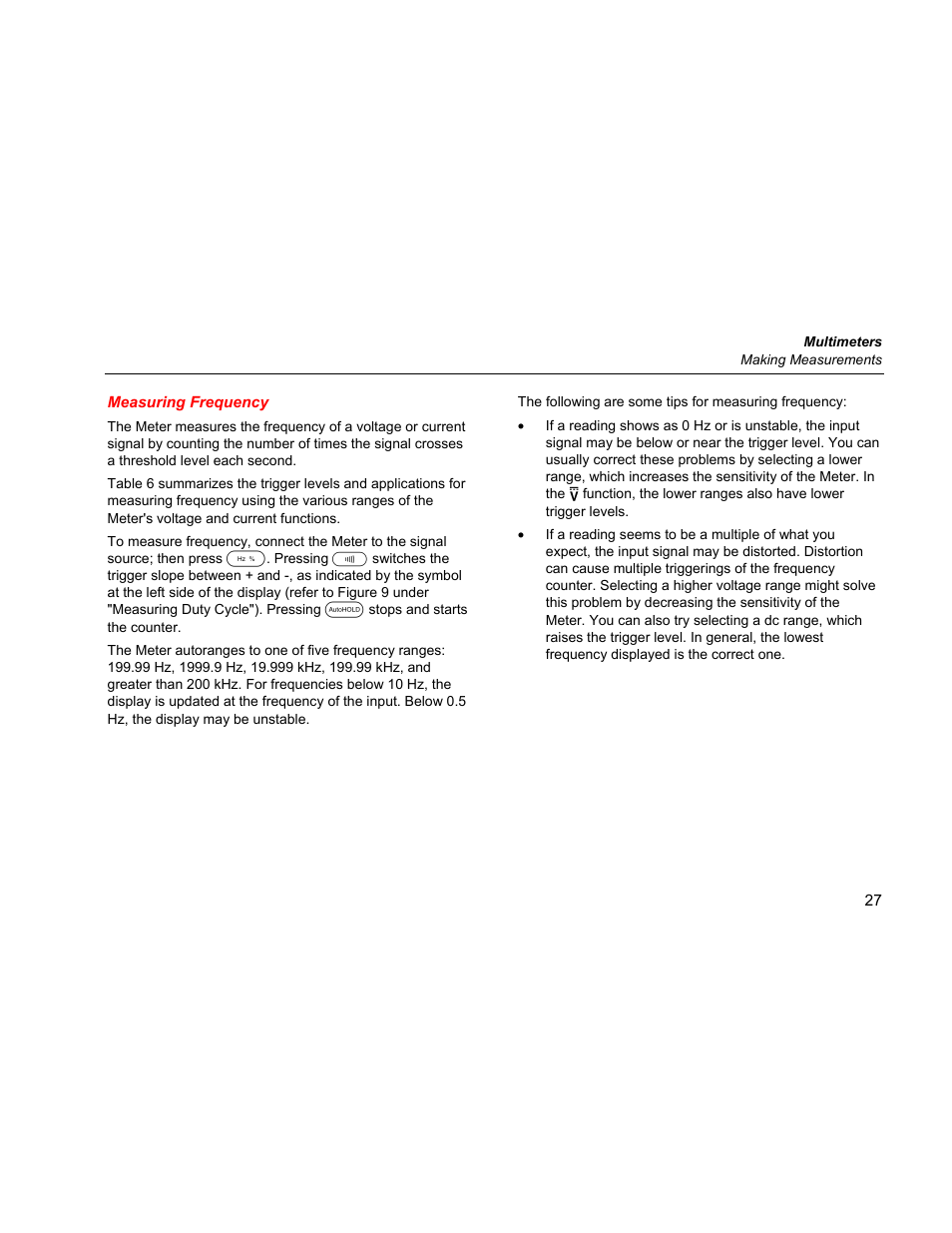 Measuring frequency | Fluke 87 V User Manual | Page 35 / 60