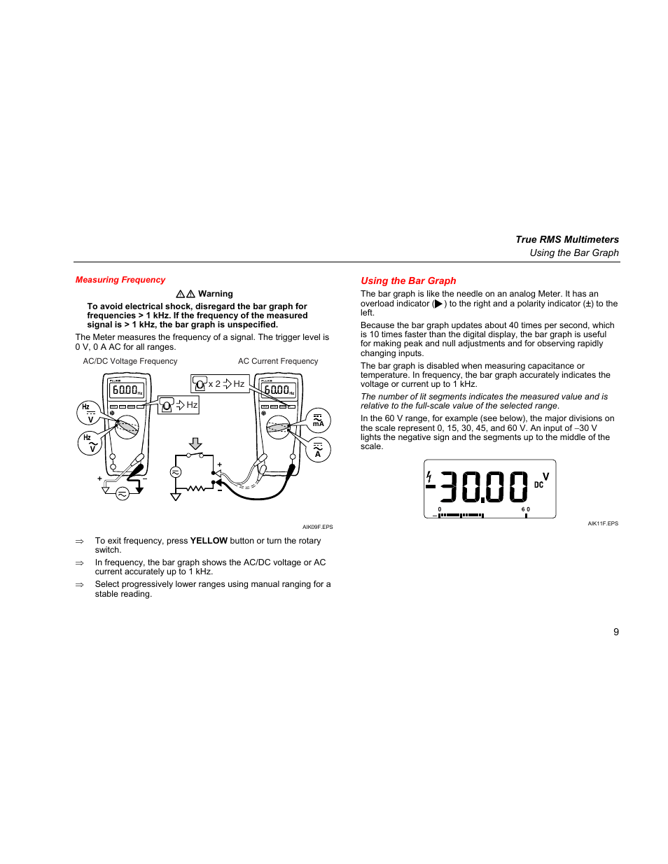 Measuring frequency, Using the bar graph | Fluke 179 User Manual | Page 13 / 18