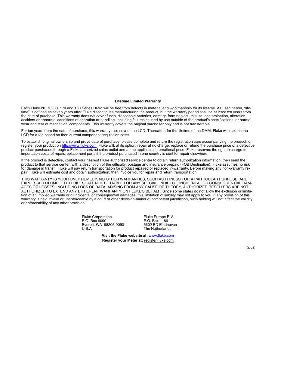 Warranty | Fluke 179 User Manual | Page 2 / 18