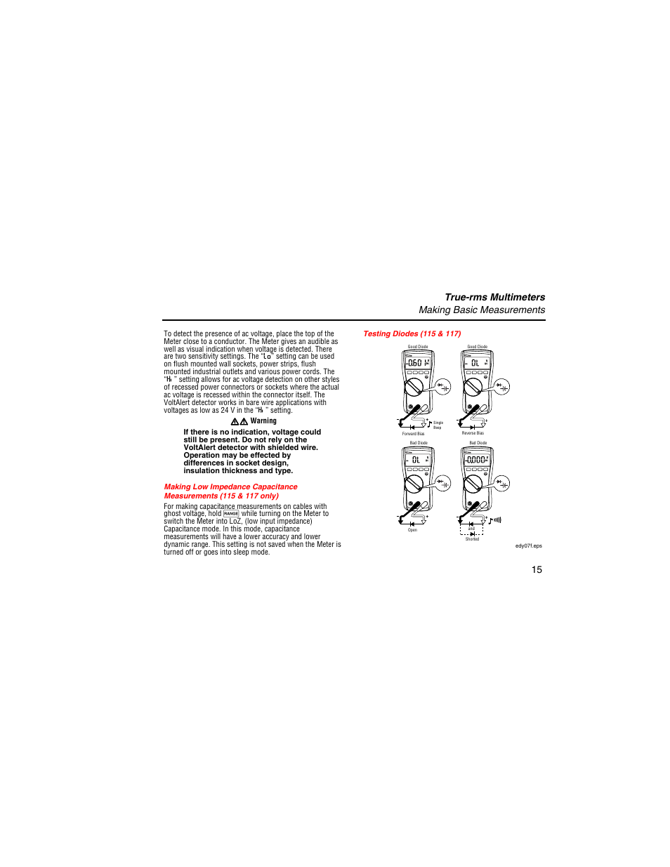 True-rms multimeters making basic measurements 15 | Fluke 117 User Manual | Page 17 / 26