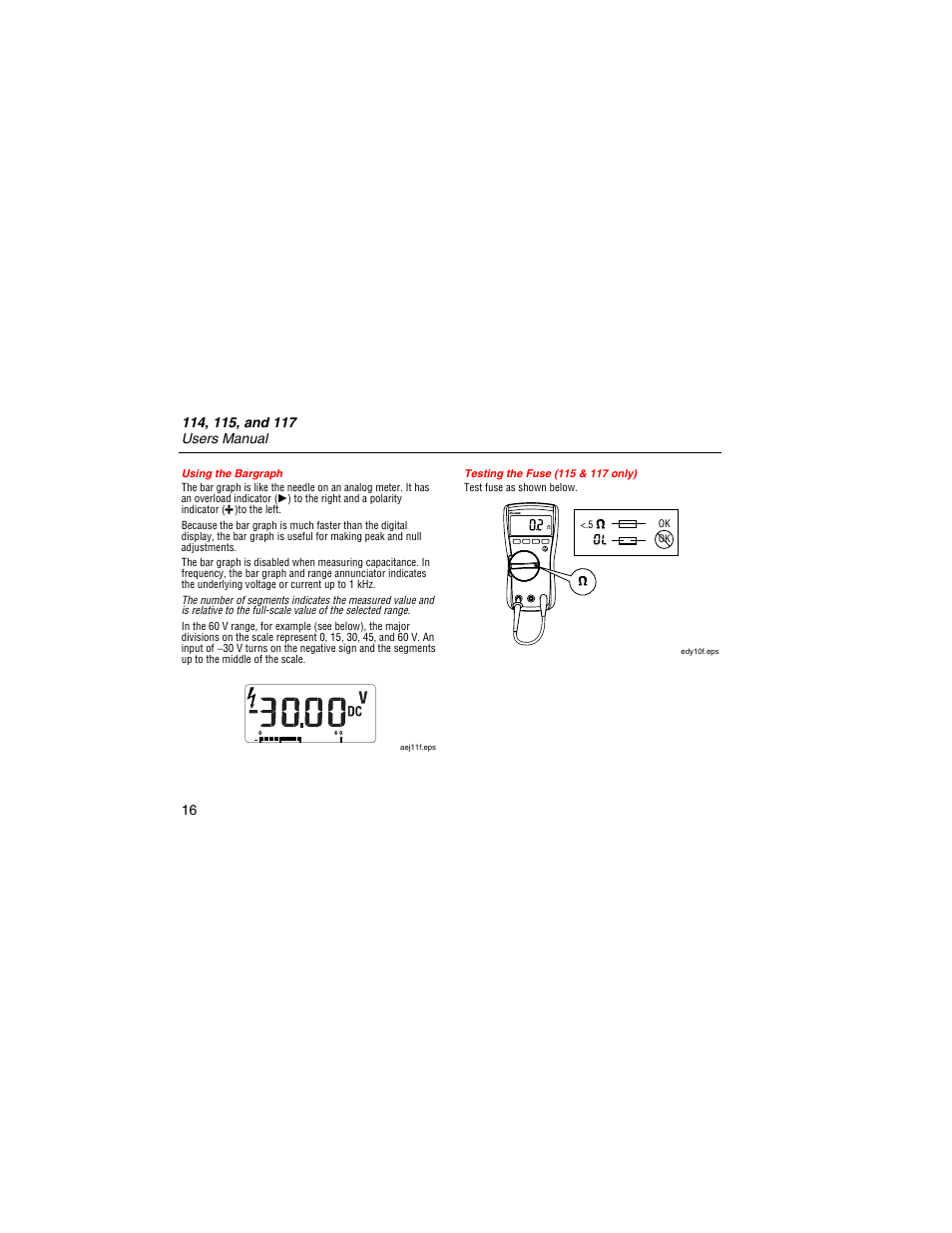 Using the bargraph, Testing the fuse (115 & 117 only) | Fluke 117 User Manual | Page 18 / 26