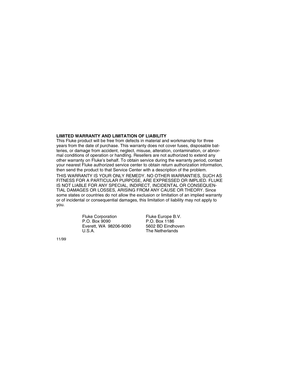 Limited warranty and limitation of liability | Fluke 117 User Manual | Page 2 / 26