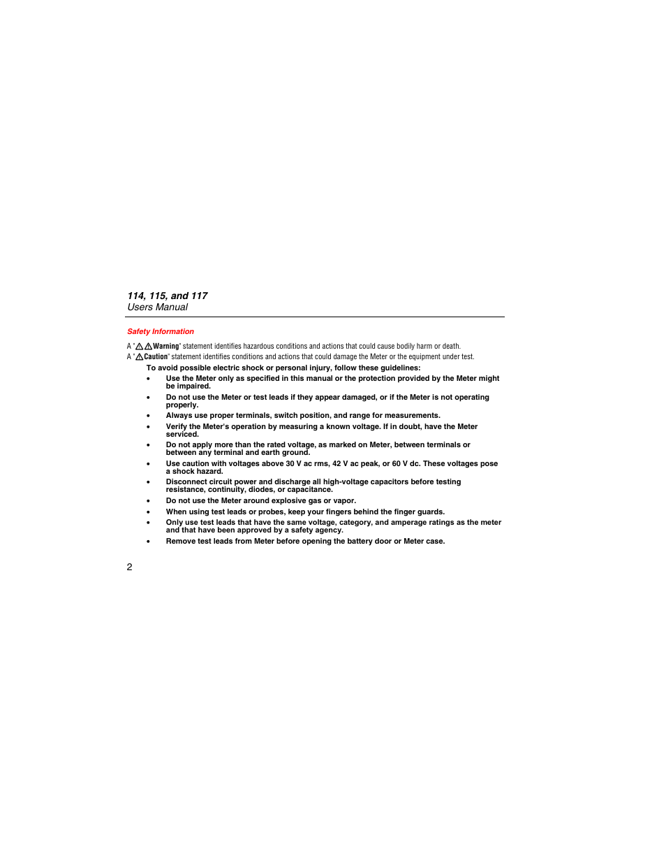 Safety information | Fluke 117 User Manual | Page 4 / 26