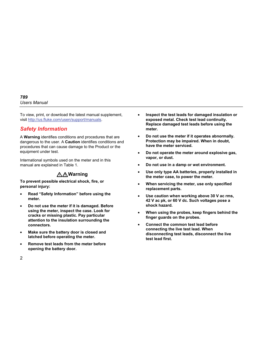 Safety information | Fluke 789 User Manual | Page 10 / 54