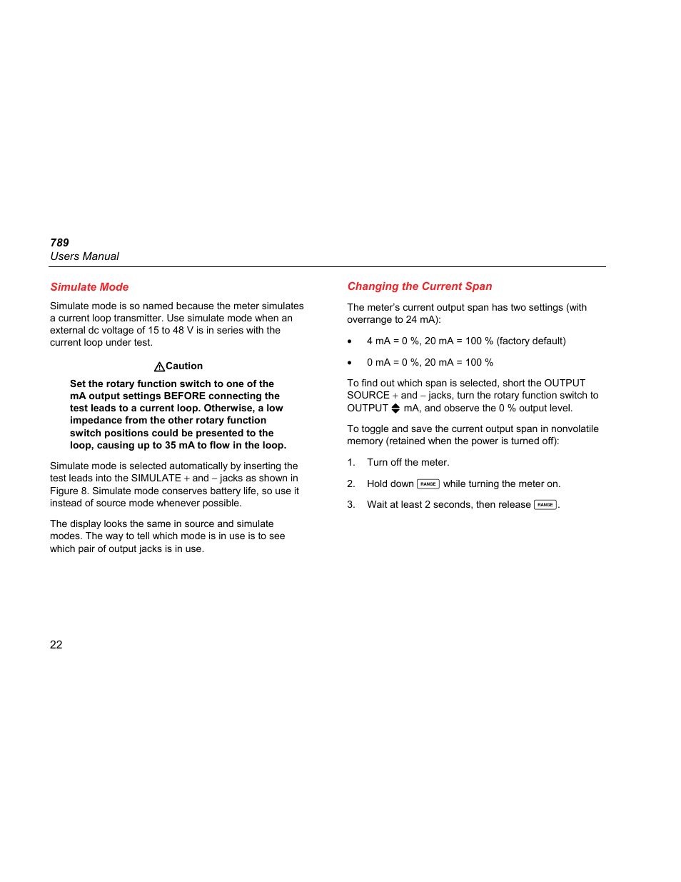 Simulate mode | Fluke 789 User Manual | Page 30 / 54