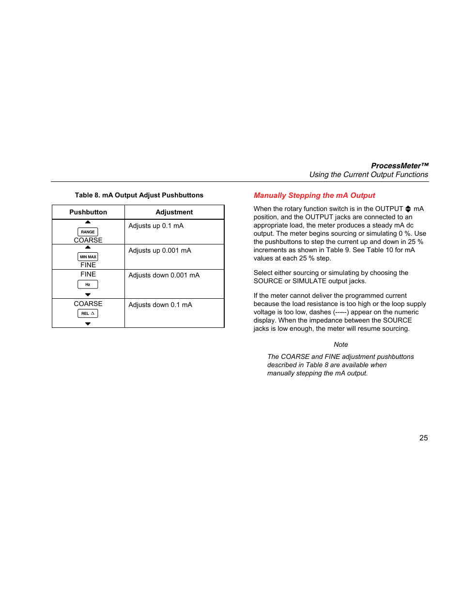Manually stepping the ma output | Fluke 789 User Manual | Page 33 / 54