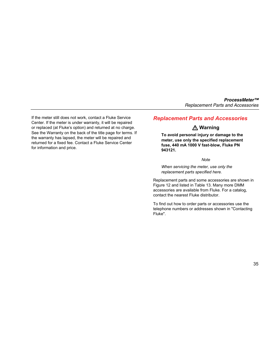 Replacement parts and accessories | Fluke 789 User Manual | Page 43 / 54
