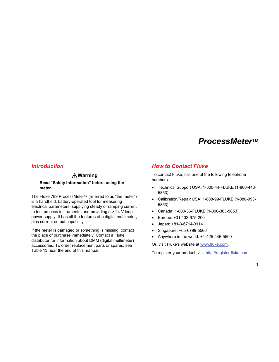 Introduction, How to contact fluke, Processmeter | Fluke 789 User Manual | Page 9 / 54